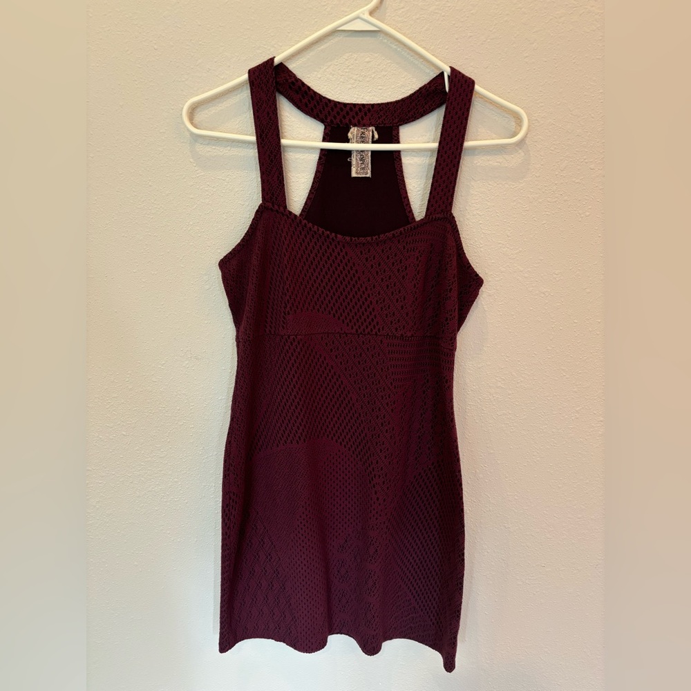 FREE PEOPLE | Ponte Knit Lace Print Burgundy Purple High Back Sleeveless